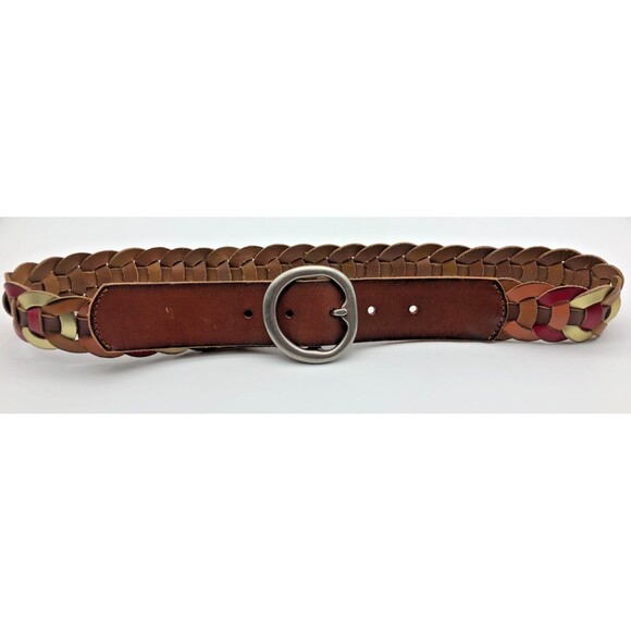NEW Fossil Leather Belt Womens Size Small Woven Gold Brown Red Braided Boho - Picture 1 of 6